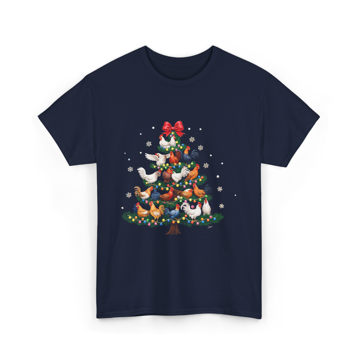 Chickens Christmas Tree Holiday Decor T-Shirt - Navy