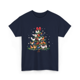 Chickens Christmas Tree Holiday Decor T-Shirt - Navy