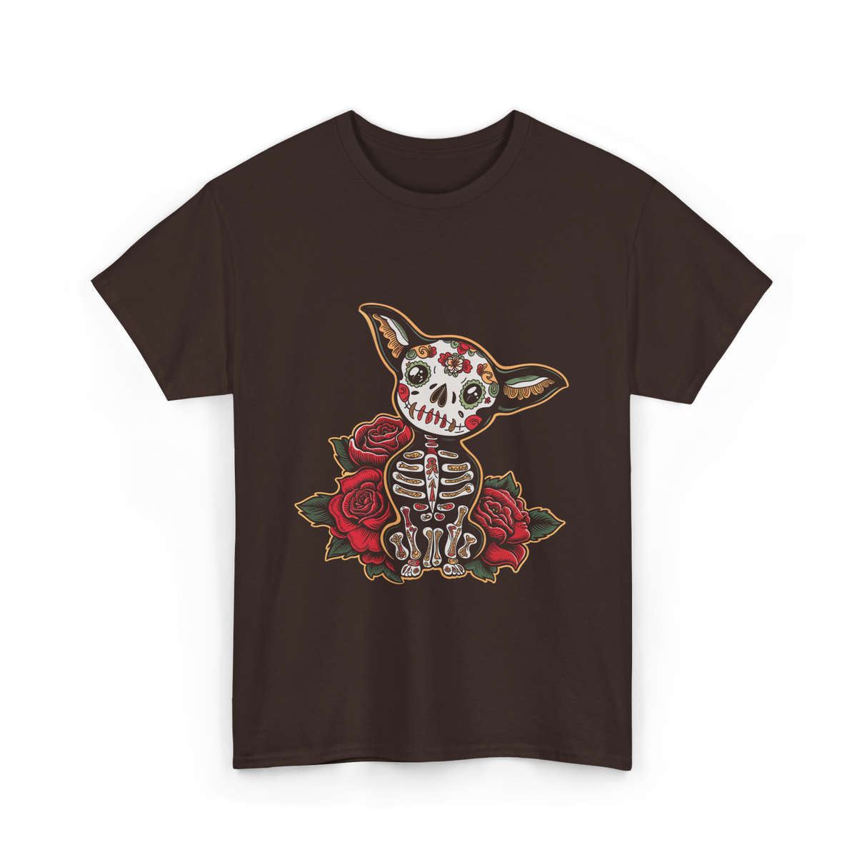 Chihuahua Skeleton Dia De Los Muertos T-Shirt - Dark Chocolate