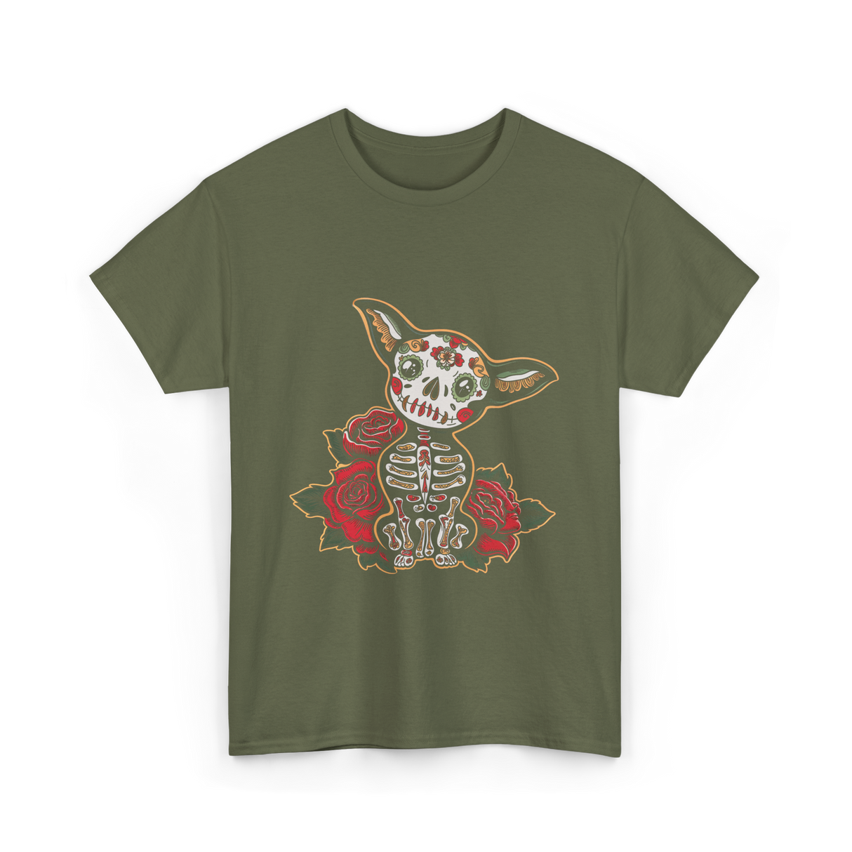 Chihuahua Skeleton Dia De Los Muertos T-Shirt - Military Green