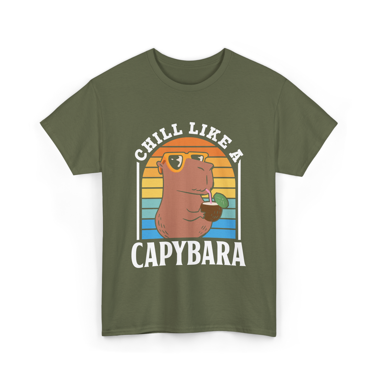 Chill Like A Capybara Capybaras T-Shirt - Military Green