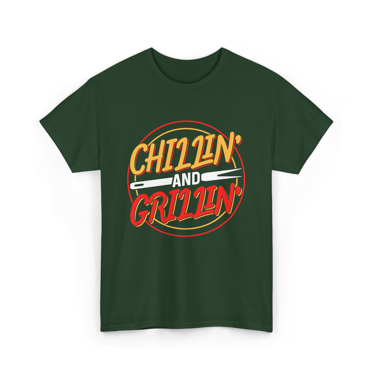 Chillin' And Grillin' Barbecue Grilling T-Shirt - Forest Green