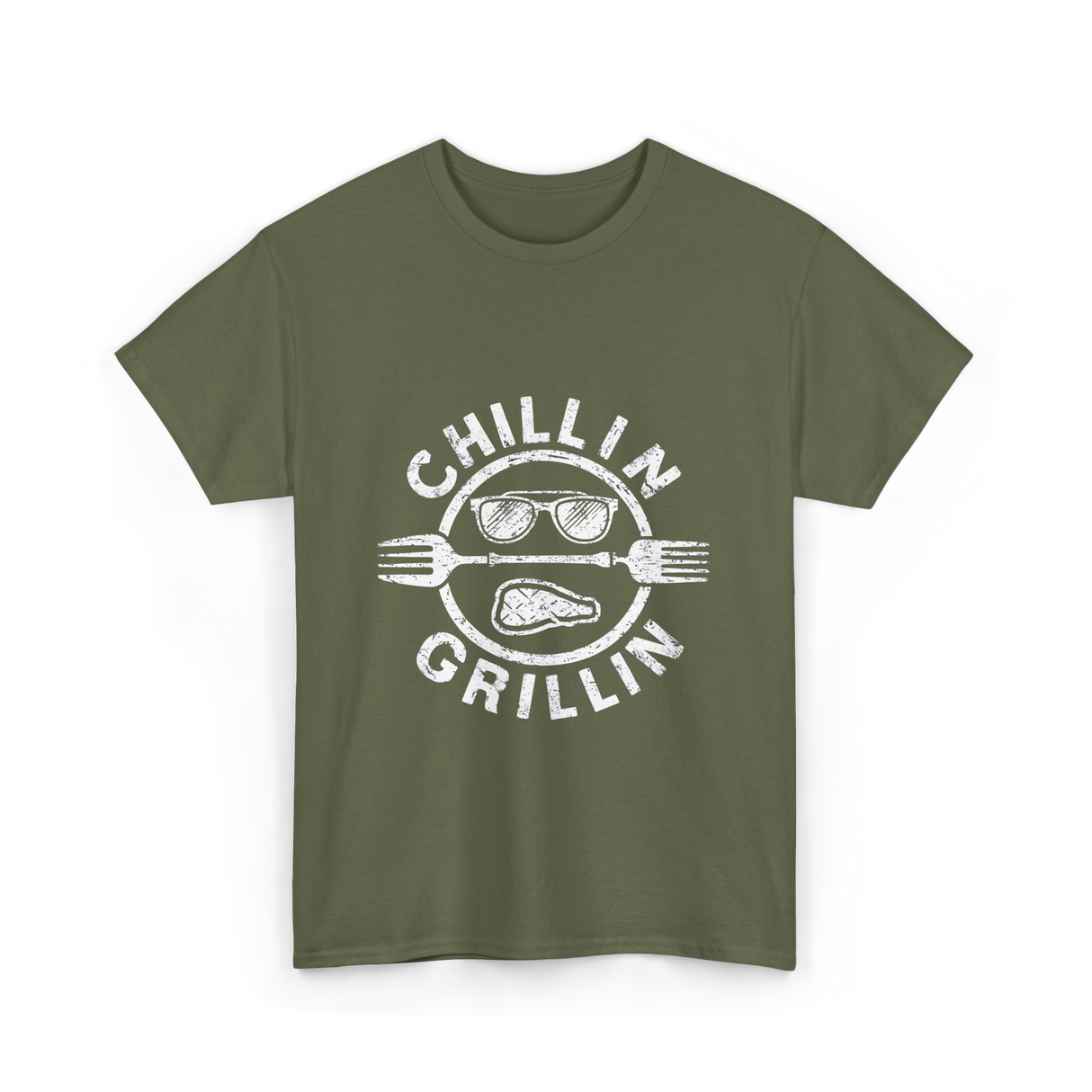 Chillin Grillin BBQ Cookout T-Shirt - Military Green