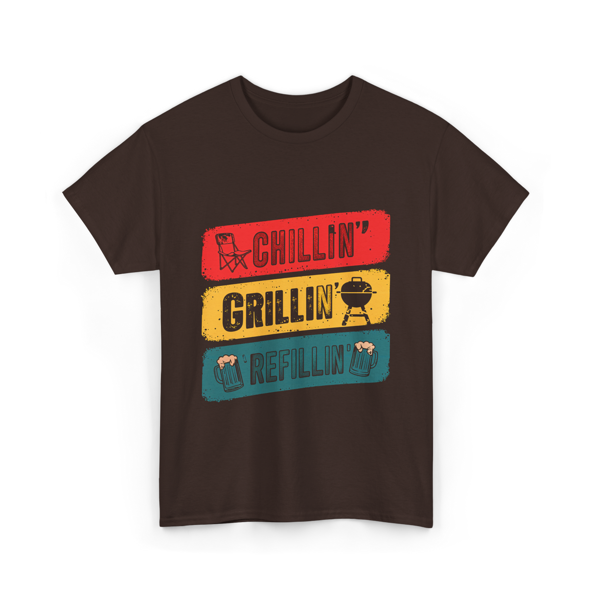 Chillin' Grillin' Refillin' BBQ T-Shirt - Dark Chocolate