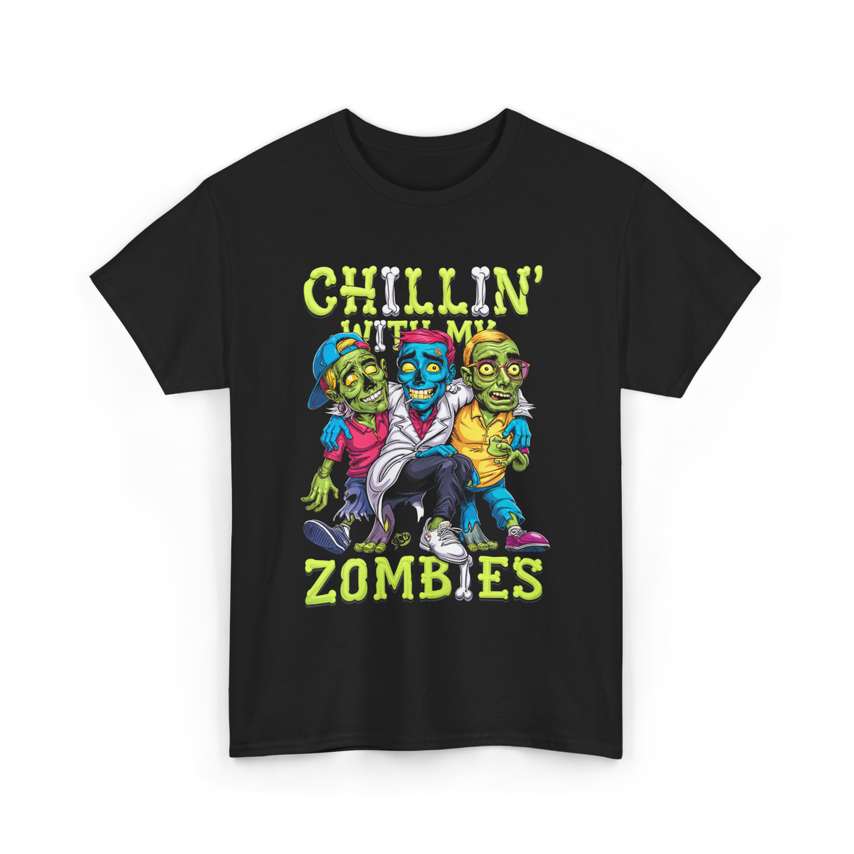 Chillin With My Zombies Halloween T-Shirt - Black