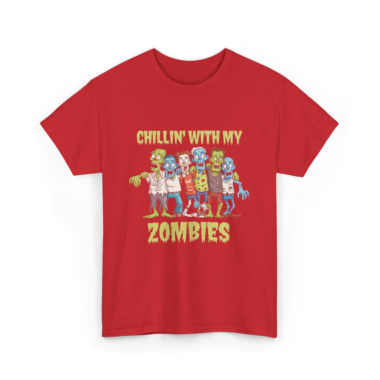 Chillin With My Zombies Halloween T-Shirt - Red