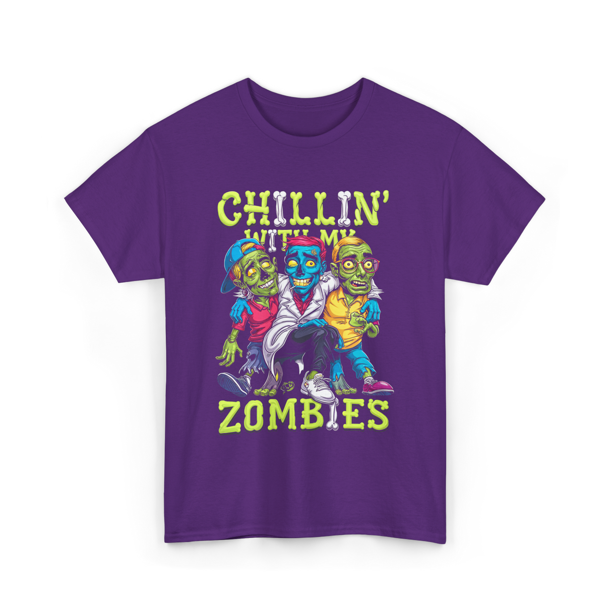 Chillin With My Zombies Halloween T-Shirt - Purple