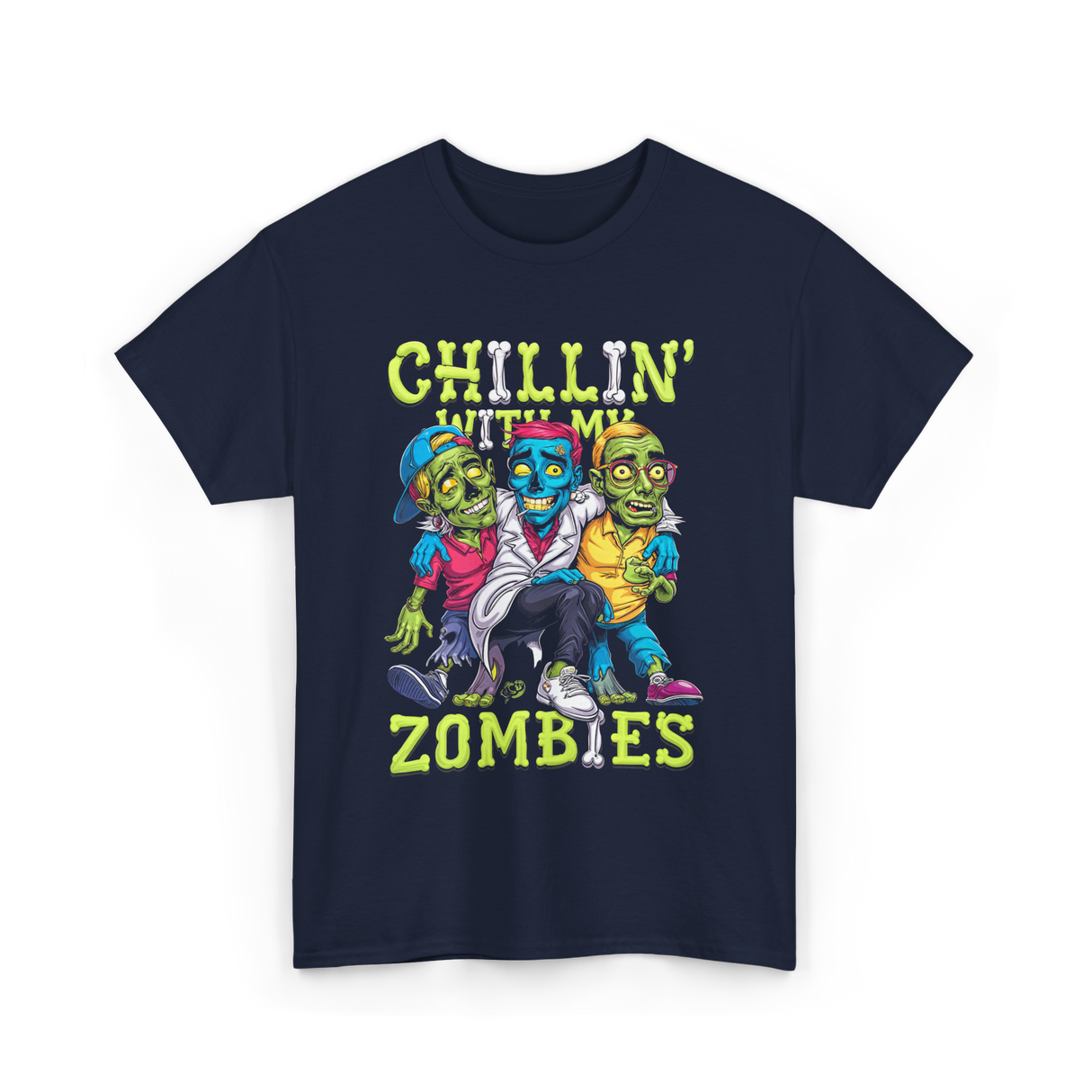 Chillin With My Zombies Halloween T-Shirt - Navy