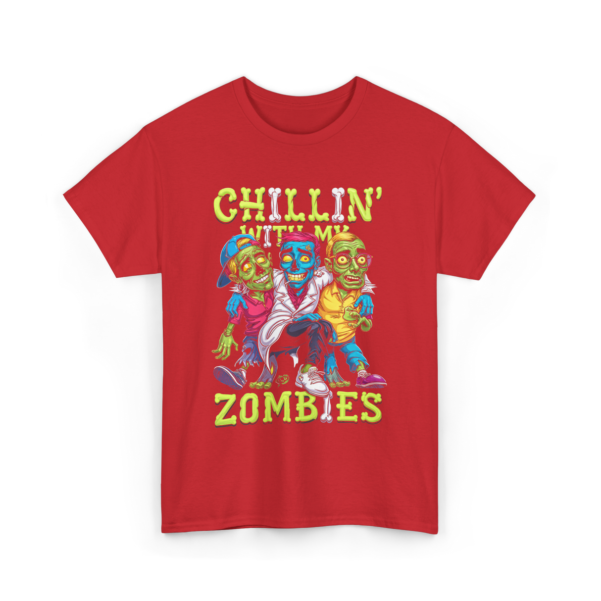 Chillin With My Zombies Halloween T-Shirt - Red