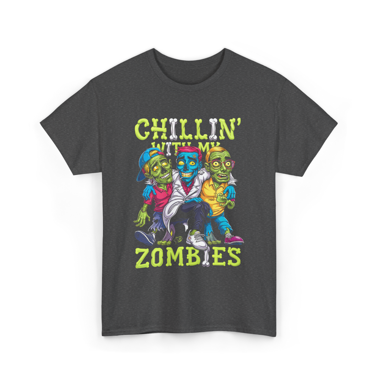 Chillin With My Zombies Halloween T-Shirt - Dark Heather