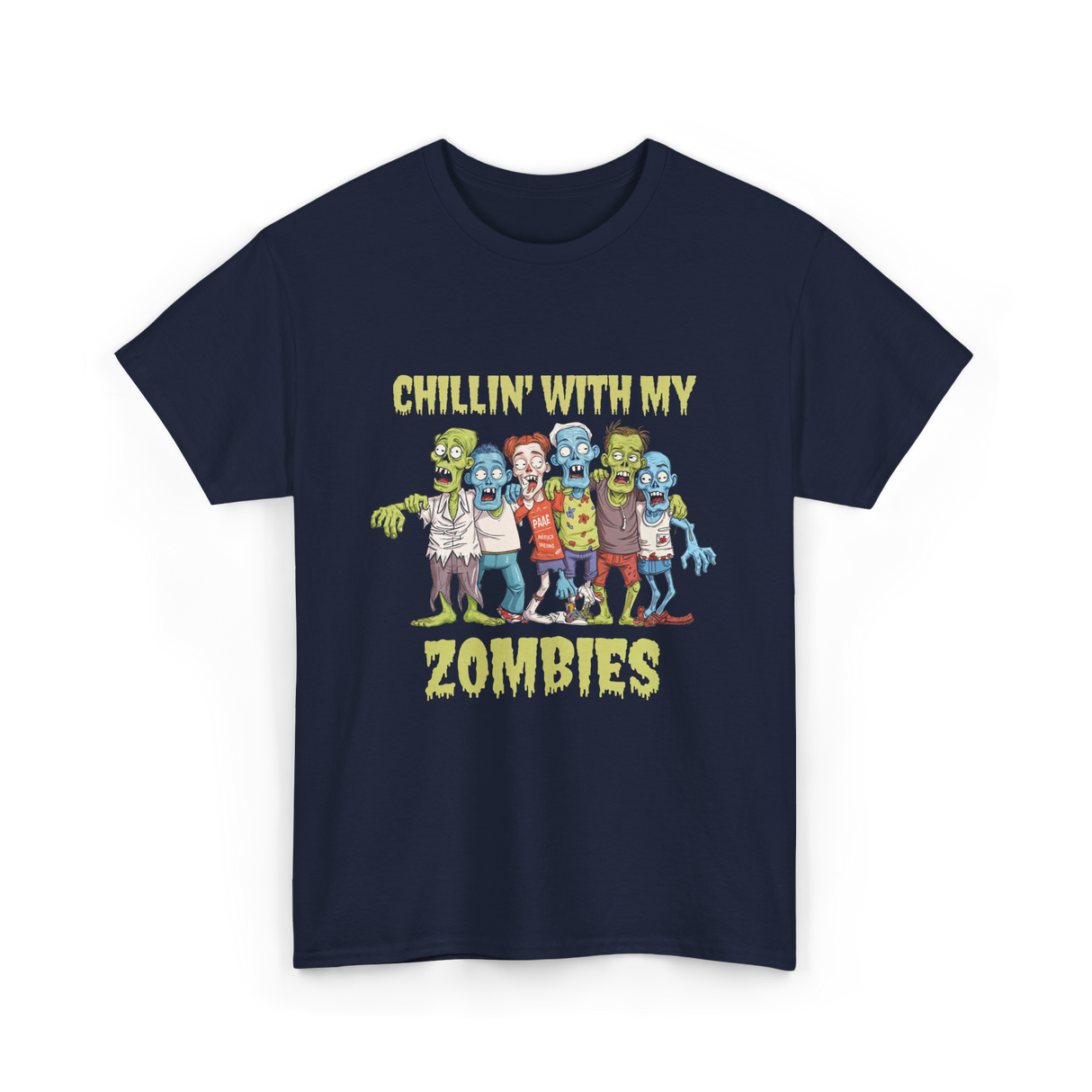 Chillin With My Zombies Halloween T-Shirt - Navy