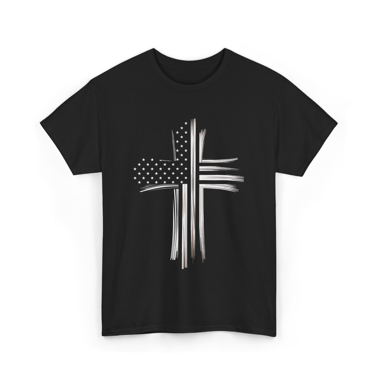 Christian Cross American Flag Patriot T-Shirt - Black