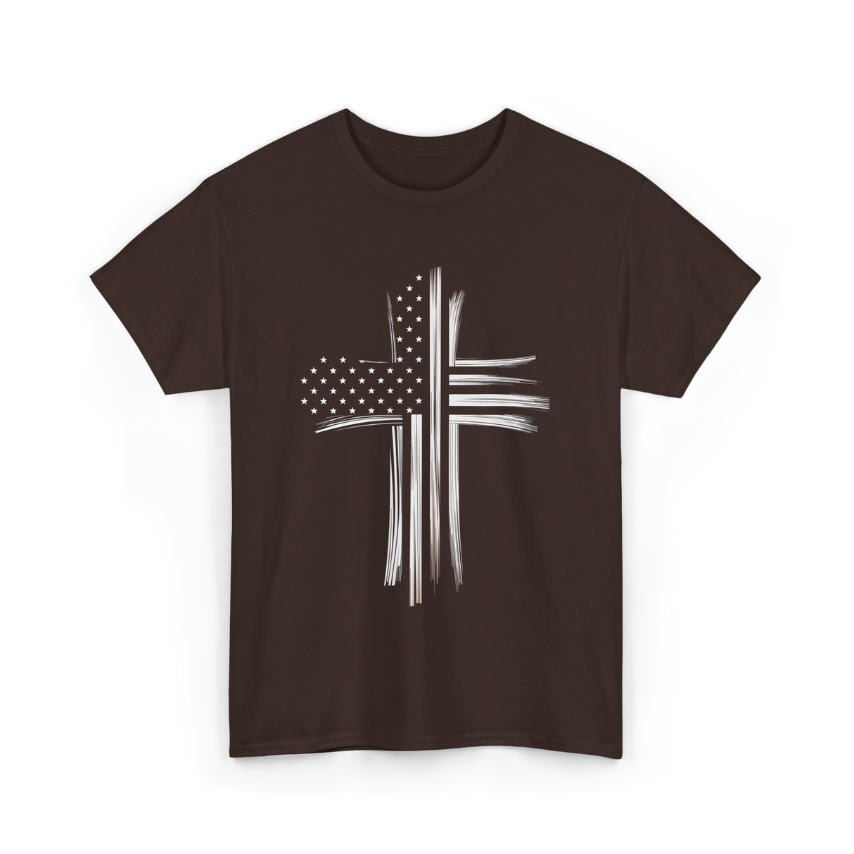 Christian Cross American Flag Patriot T-Shirt - Dark Chocolate