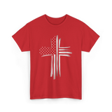 Christian Cross American Flag Patriot T-Shirt - Red