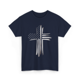 Christian Cross American Flag Patriot T-Shirt - Navy