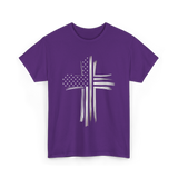 Christian Cross American Flag Patriot T-Shirt - Purple