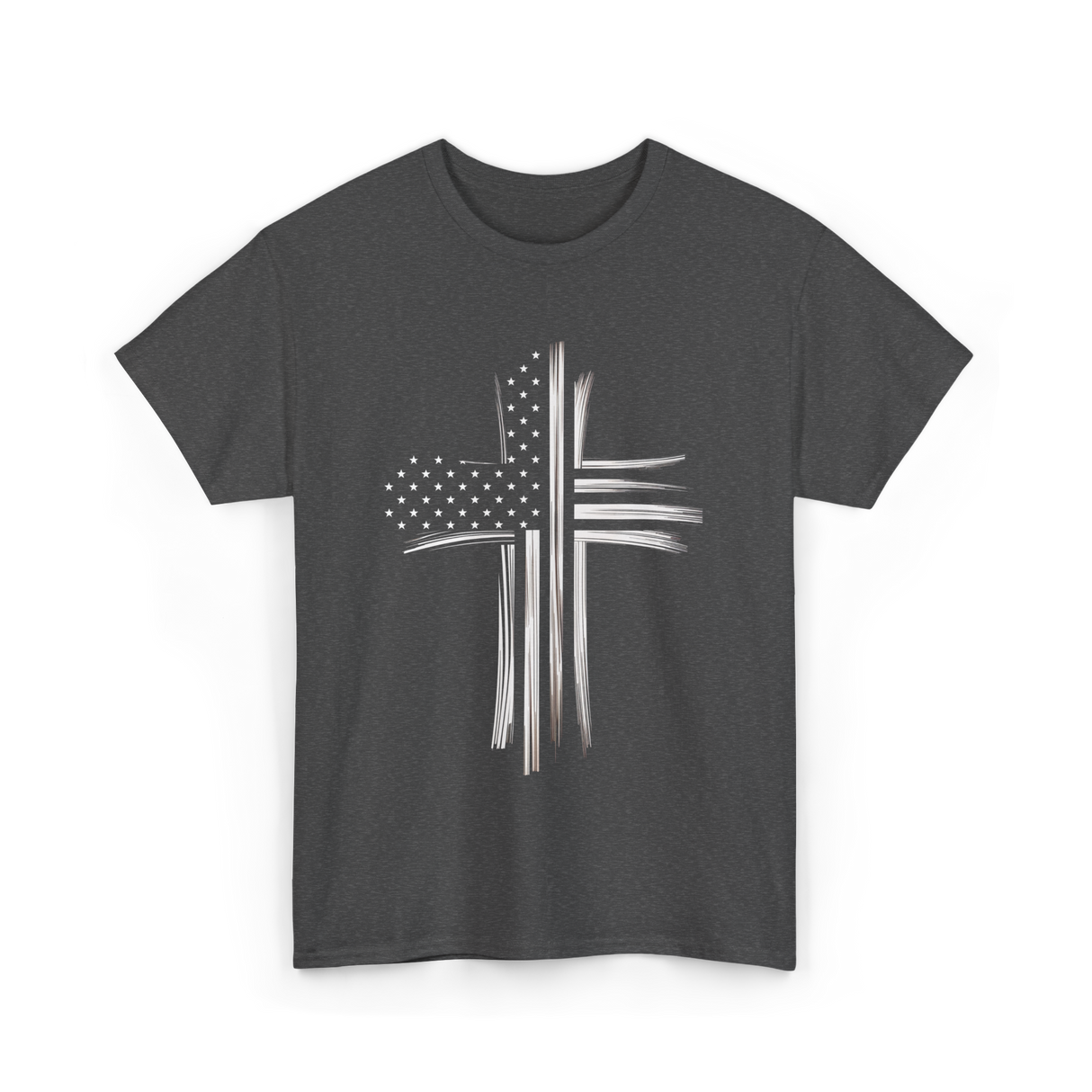 Christian Cross American Flag Patriot T-Shirt - Dark Heather