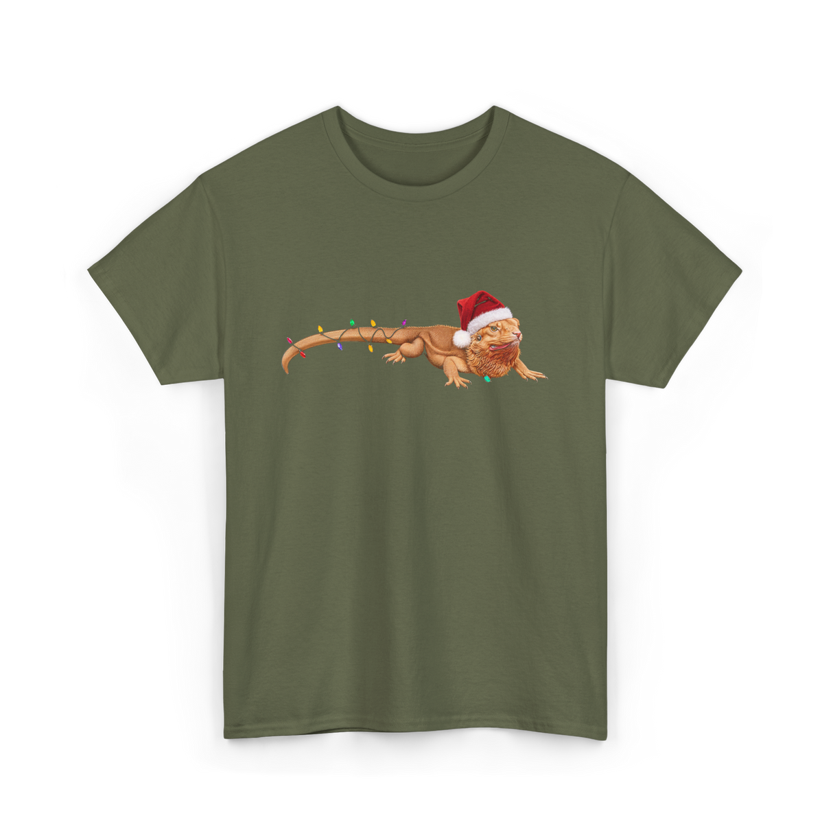 Christmas Bearded Dragon Reptile Celebration T-Shirt - Military Green