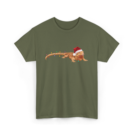 Christmas Bearded Dragon Reptile Celebration T-Shirt - Military Green