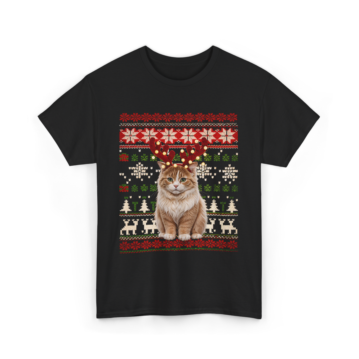 Christmas Cat Reindeer Cat Lover T-Shirt - Black