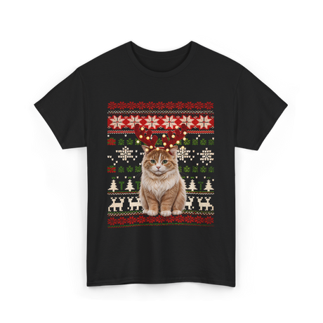 Christmas Cat Reindeer Cat Lover T-Shirt - Black