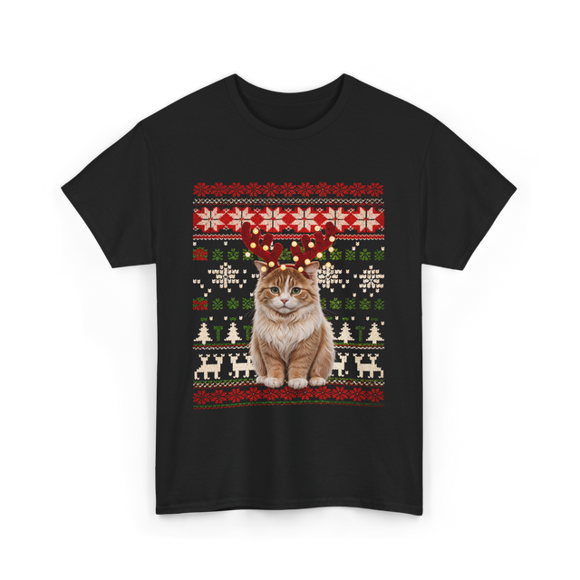 Christmas Cat Reindeer Cat Lover T-Shirt - Black