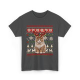 Christmas Cat Reindeer Cat Lover T-Shirt - Dark Heather