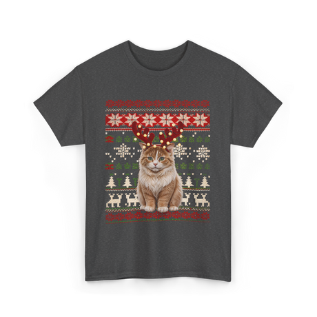 Christmas Cat Reindeer Cat Lover T-Shirt - Dark Heather