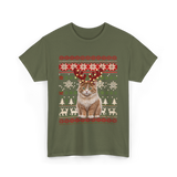 Christmas Cat Reindeer Cat Lover T-Shirt - Military Green