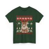 Christmas Cat Reindeer Cat Lover T-Shirt - Forest Green