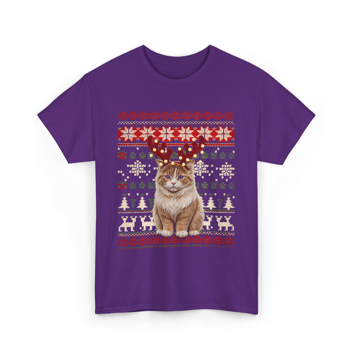 Christmas Cat Reindeer Cat Lover T-Shirt - Purple