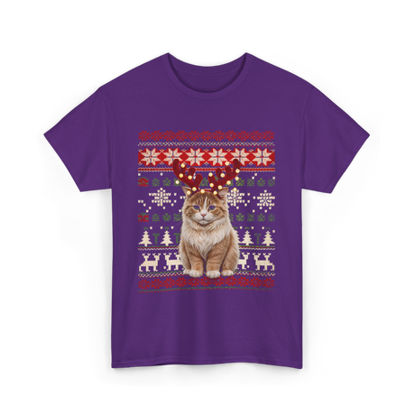 Christmas Cat Reindeer Cat Lover T-Shirt - Purple