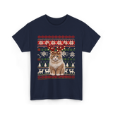 Christmas Cat Reindeer Cat Lover T-Shirt - Navy