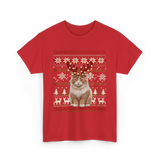 Christmas Cat Reindeer Cat Lover T-Shirt - Red