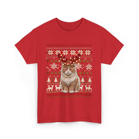 Christmas Cat Reindeer Cat Lover T-Shirt - Red