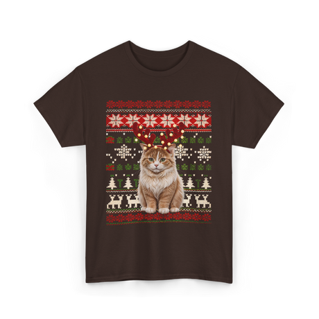 Christmas Cat Reindeer Cat Lover T-Shirt - Dark Chocolate