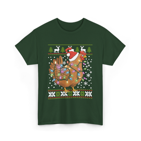 Christmas Chicken Holiday Decor T-Shirt - Forest Green