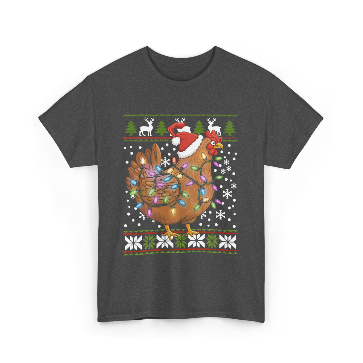 Christmas Chicken Holiday Decor T-Shirt - Dark Heather