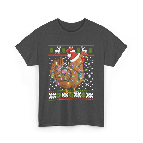 Christmas Chicken Holiday Decor T-Shirt - Dark Heather