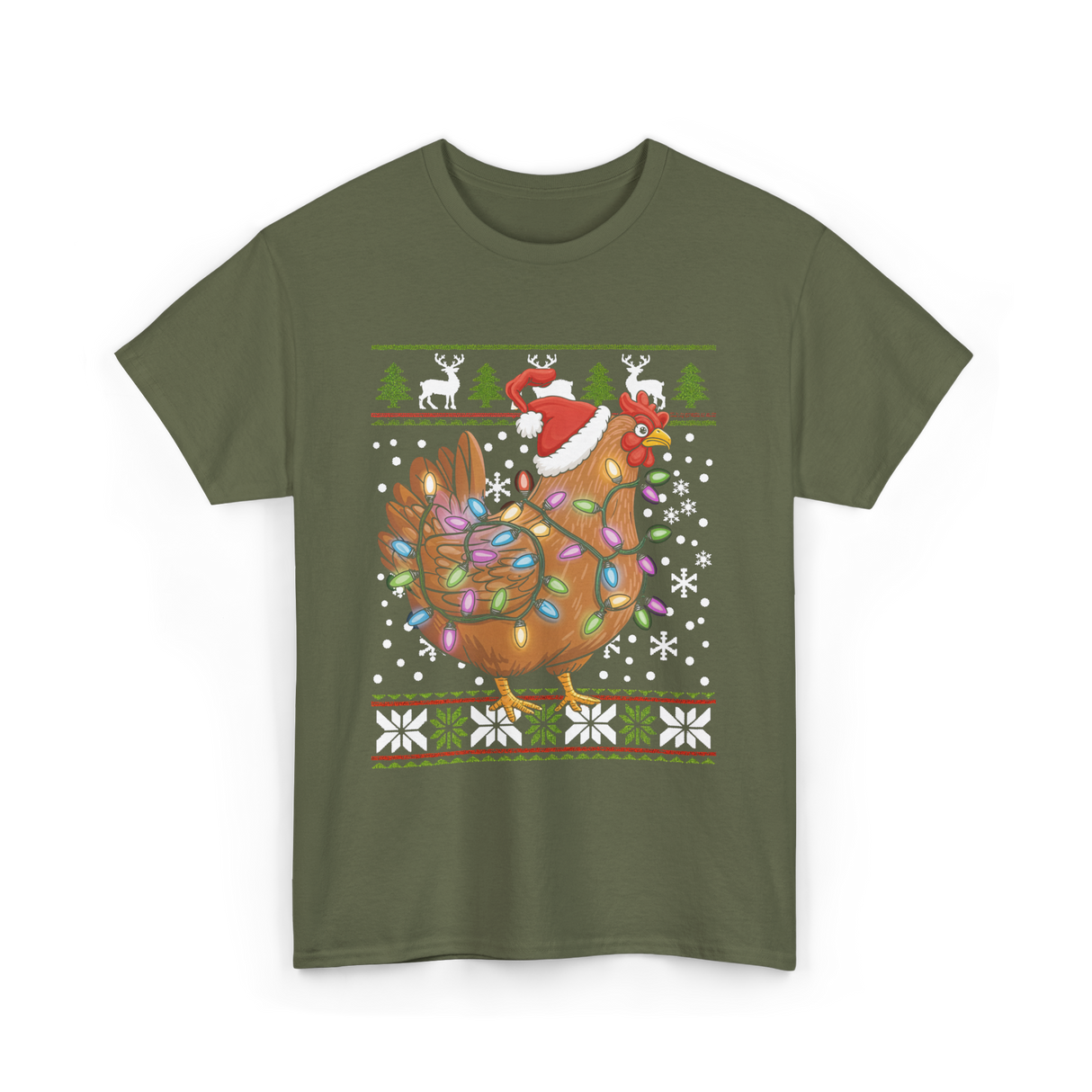 Christmas Chicken Holiday Decor T-Shirt - Military Green