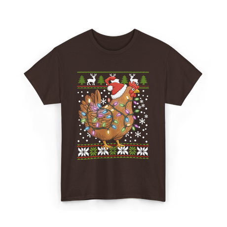 Christmas Chicken Holiday Decor T-Shirt - Dark Chocolate