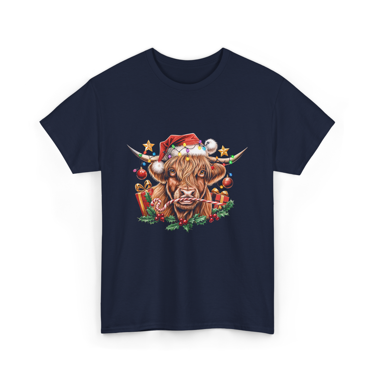 Christmas Cow Holiday Decor T-Shirt - Navy