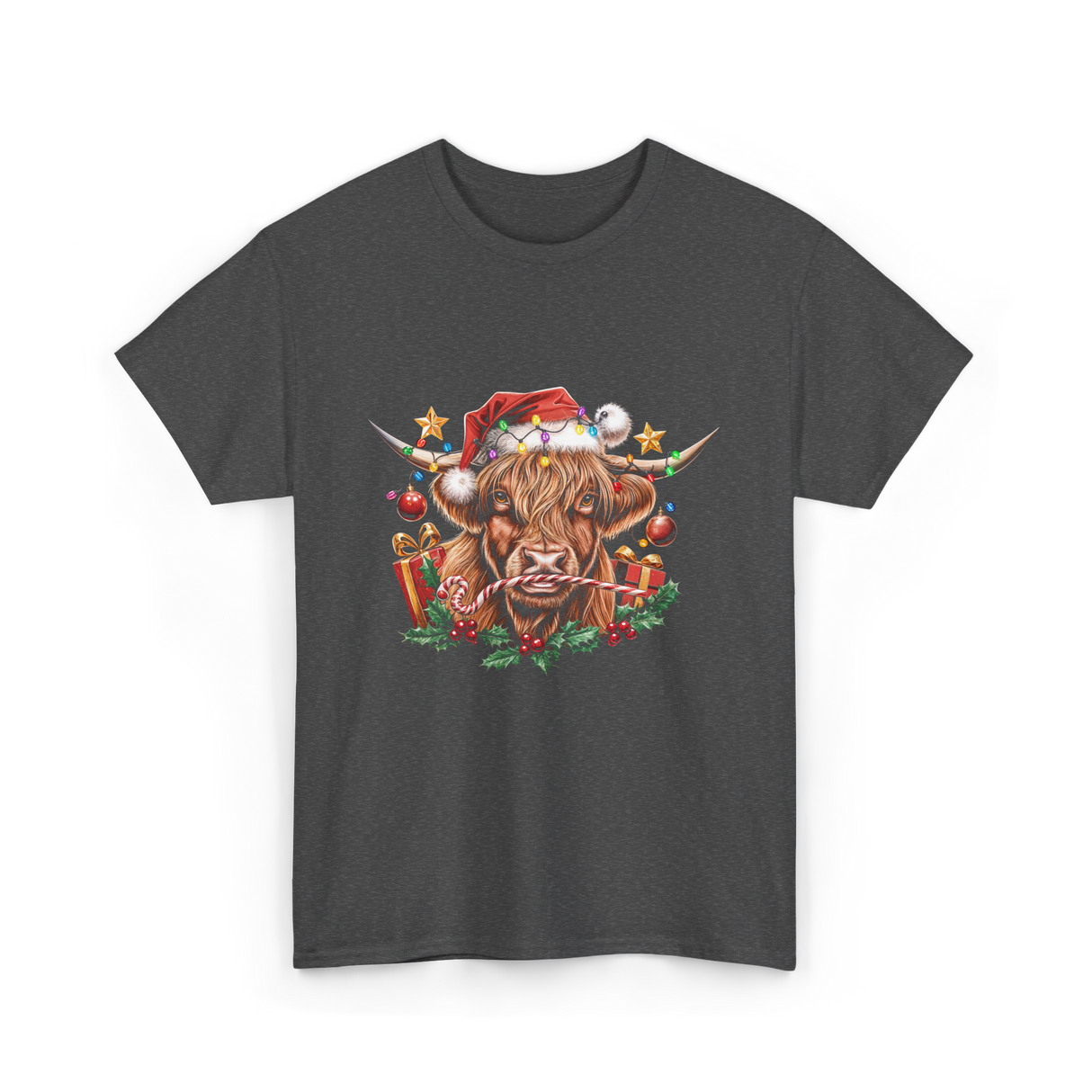 Christmas Cow Holiday Decor T-Shirt - Dark Heather