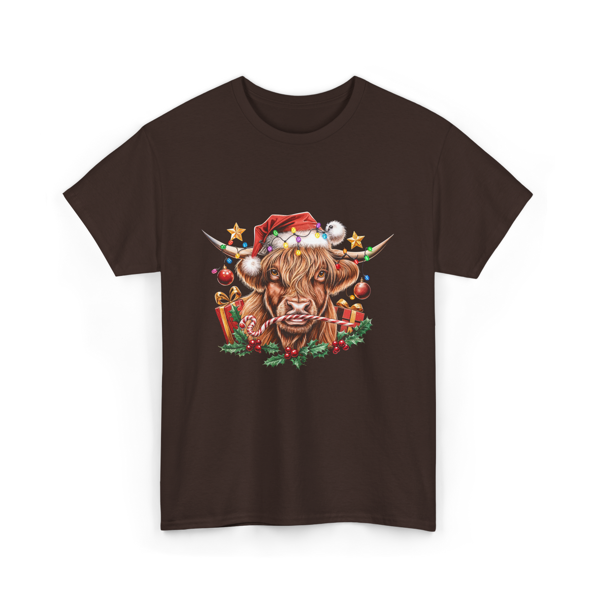 Christmas Cow Holiday Decor T-Shirt - Dark Chocolate