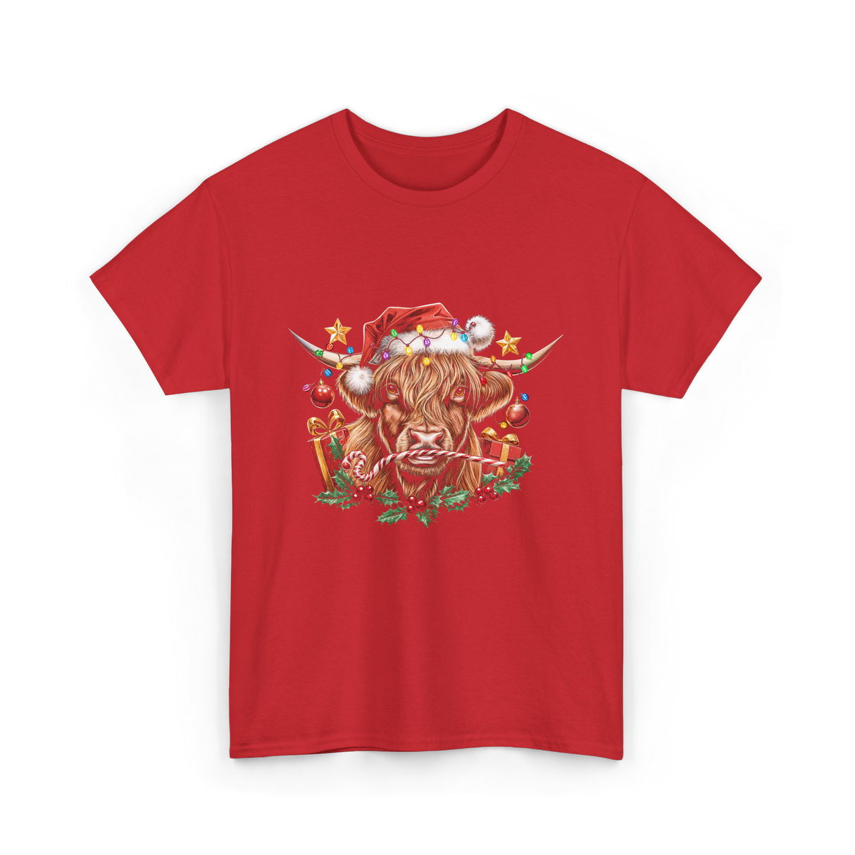 Christmas Cow Holiday Decor T-Shirt - Red