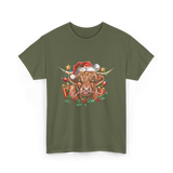 Christmas Cow Holiday Decor T-Shirt - Military Green