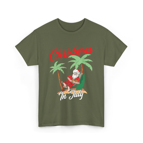 Christmas In July Santa T-Shirt - Military Green