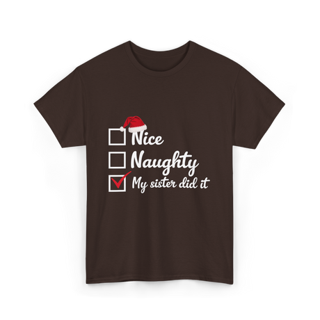 Christmas Nice Naughty Sister T-Shirt - Dark Chocolate