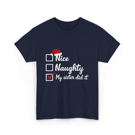 Christmas Nice Naughty Sister T-Shirt - Navy