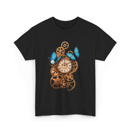 Clock Gear Butterfly Steampunk Design T-Shirt - Black